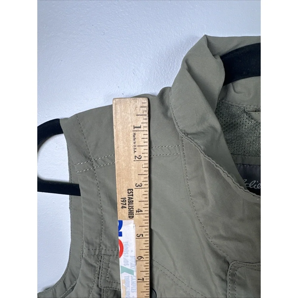Eddie Bauer PM Womens Vest Olive Green Drawstring Pockets Zip Fishing Hiking